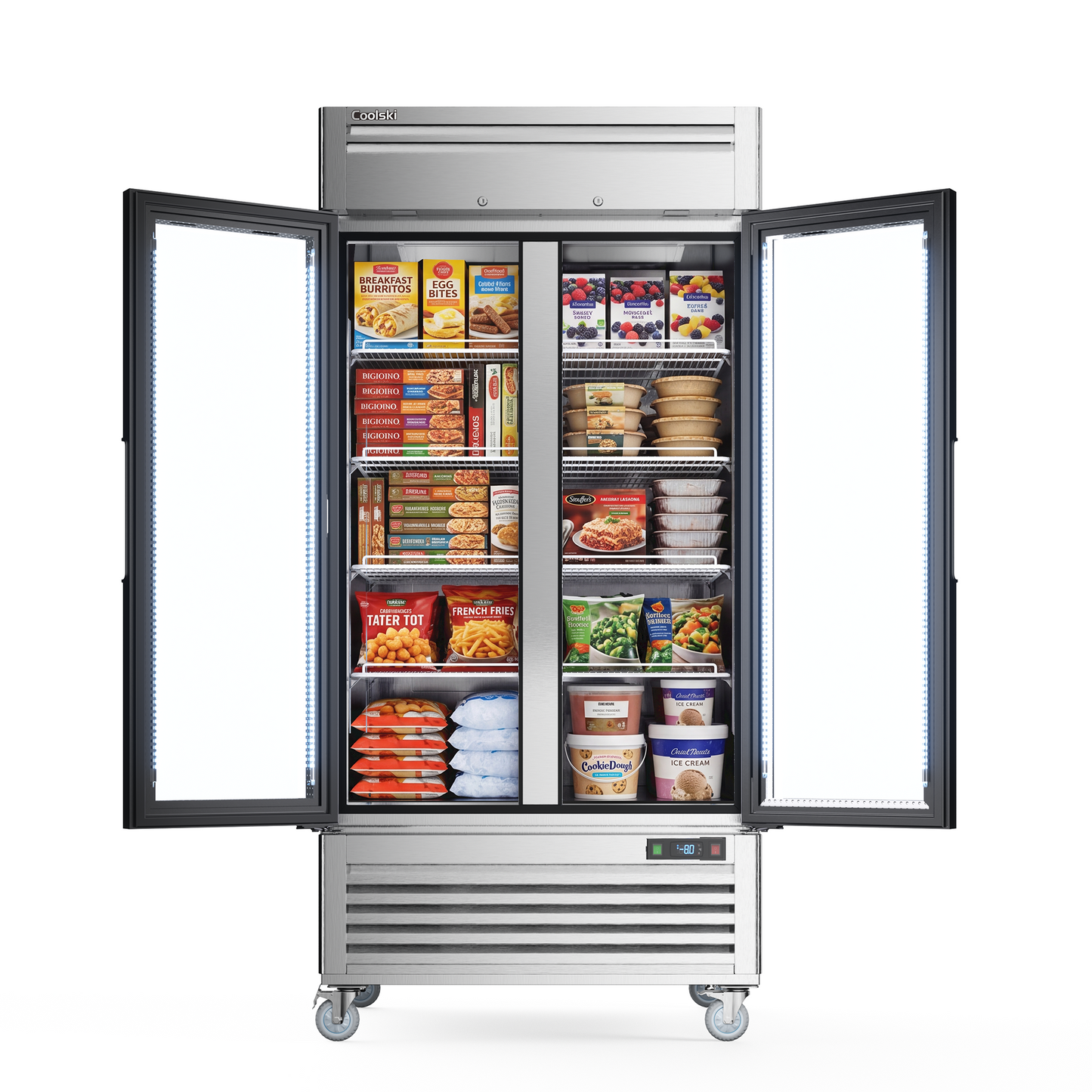 Coolski 40 in. 33.5 cu. ft. Auto / Cycle Defrost 2-Glass Door Commercial Reach In Display Upright Freezer in Stainless Steel