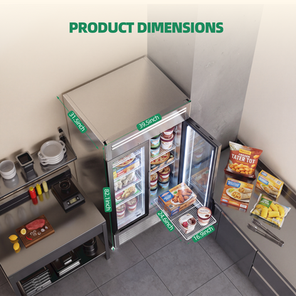 Coolski 40 in. 33.5 cu. ft. Auto / Cycle Defrost 2-Glass Door Commercial Reach In Display Upright Freezer in Stainless Steel