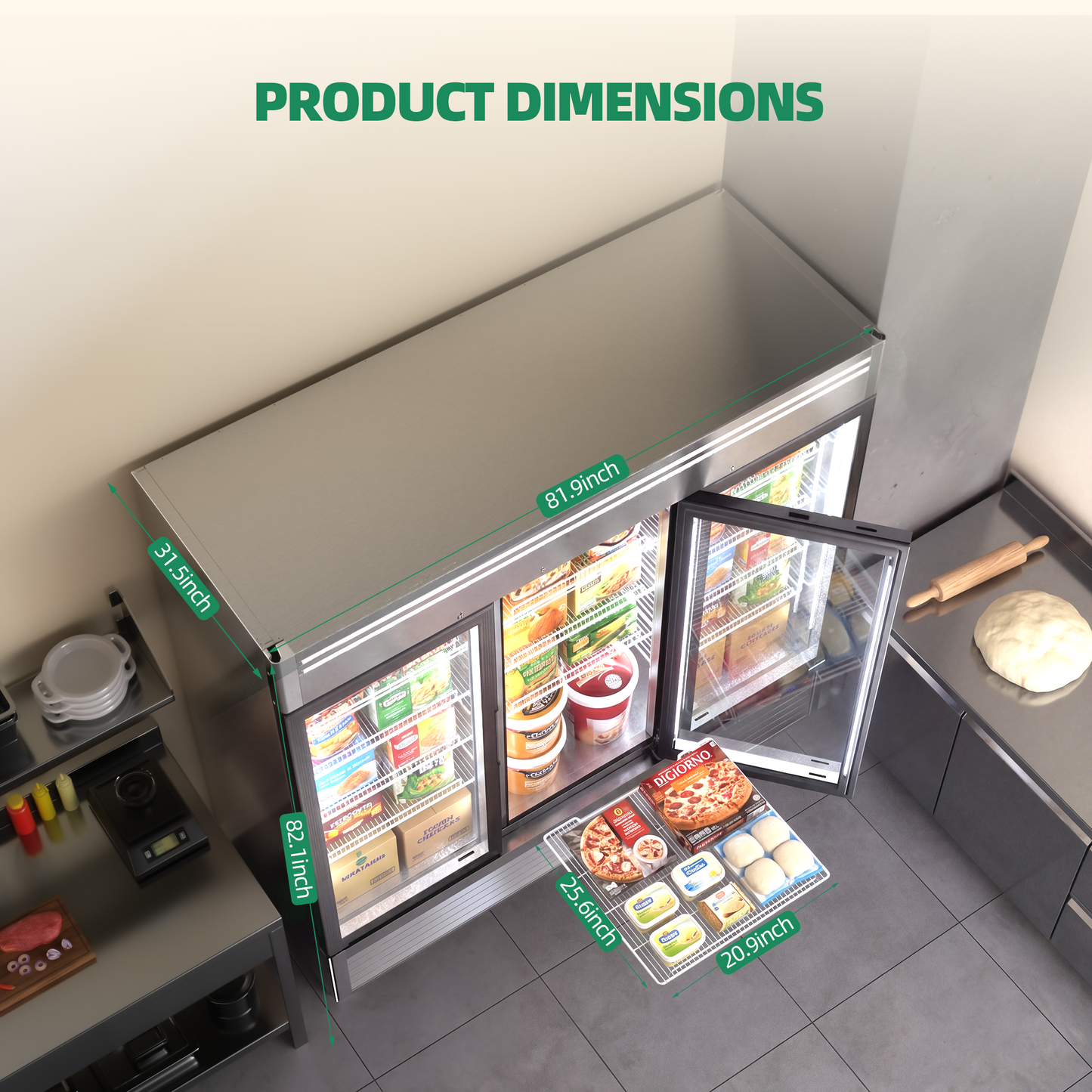 Coolski 82 in. 78.2 cu. ft. Auto / Cycle Defrost 3-Glass Door Commercial Reach In Display Upright Freezer in Stainless Steel