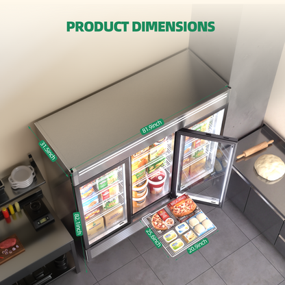 Coolski 82 in. 78.2 cu. ft. Auto / Cycle Defrost 3-Glass Door Commercial Reach In Display Upright Freezer in Stainless Steel