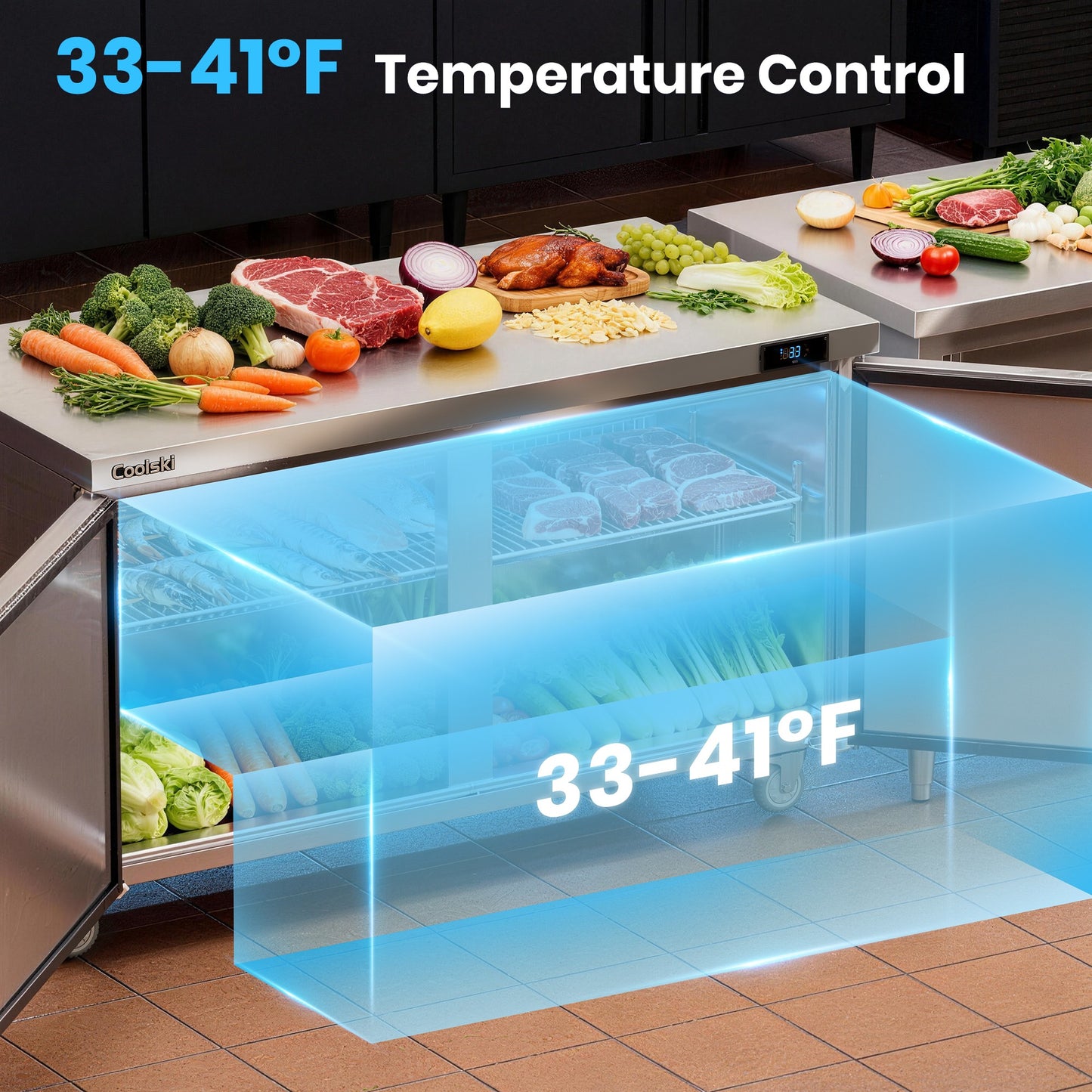 Coolski 60 in. Commercial Undercounter Refrigerator Sandwich & Salad Prep Table, 17.6 cu. ft. Stainless Steel Food Prep Station