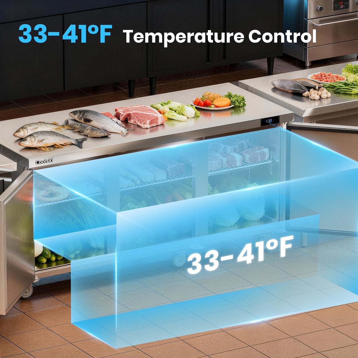 Coolski 72 in. Commercial Undercounter Refrigerator Sandwich & Salad Prep Table, 20.9 cu. ft. Stainless Steel Food Prep Station