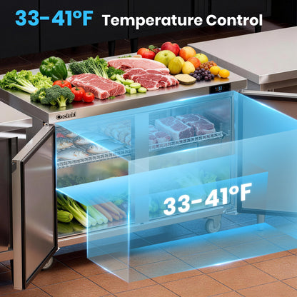 Coolski 48 in. Commercial Undercounter Refrigerator Sandwich & Salad Prep Table, 13.4 cu. ft. Stainless Steel Food Prep Station