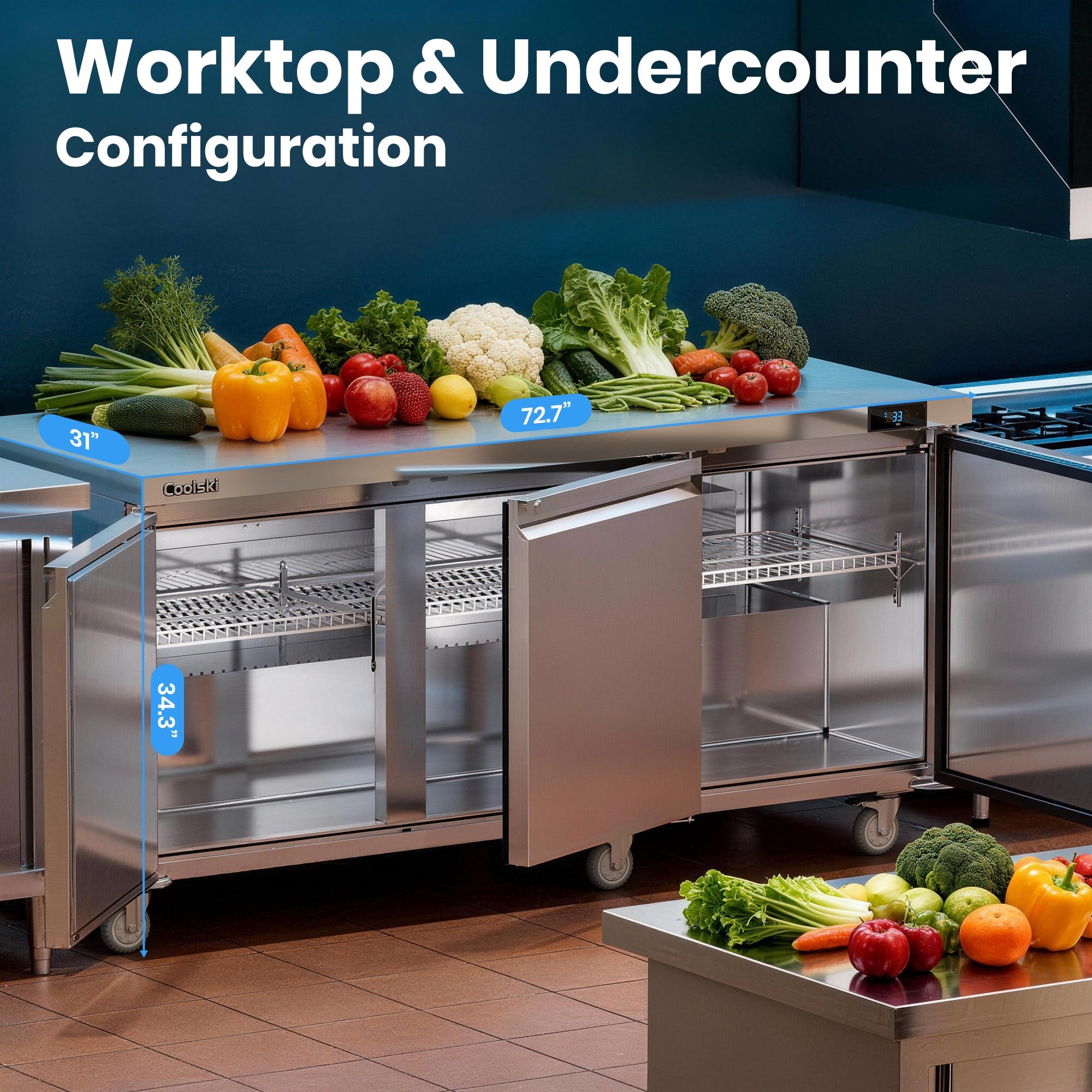 Coolski 72 in. Commercial Undercounter Refrigerator Sandwich