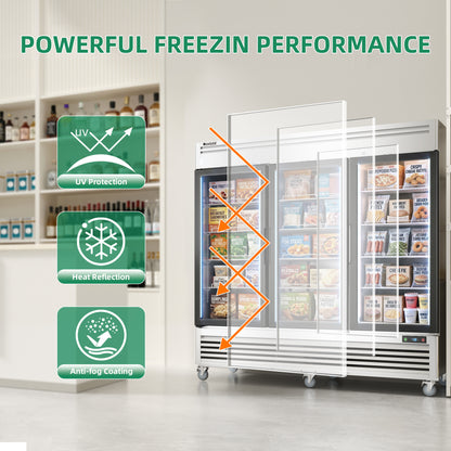 Coolski 82 in. 78.2 cu. ft. Auto / Cycle Defrost 3-Glass Door Commercial Reach In Display Upright Freezer in Stainless Steel