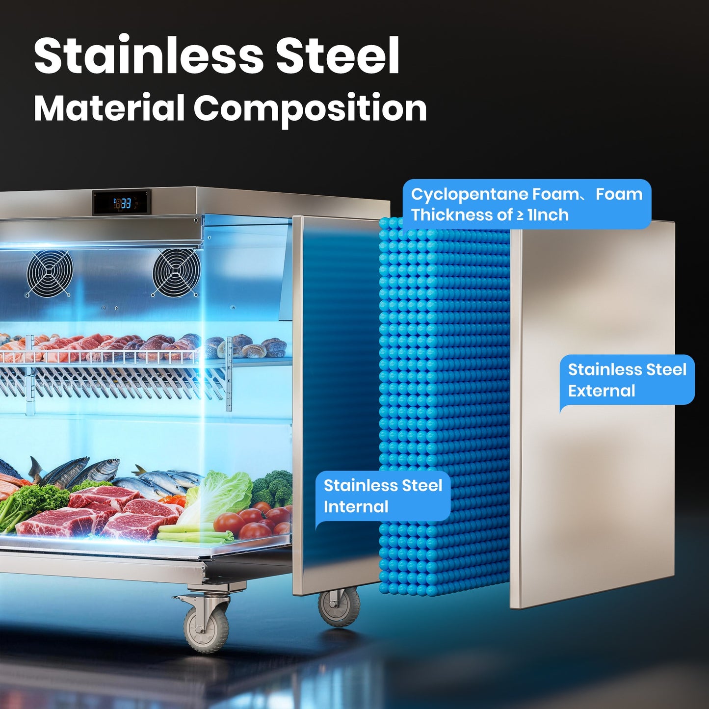 Coolski 27 in. Commercial Undercounter Refrigerator Sandwich & Salad Prep Table, 7.5 cu. ft. Stainless Steel Food Prep Station