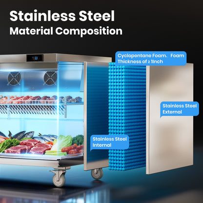 Coolski 27 in. Commercial Undercounter Refrigerator Sandwich & Salad Prep Table, 7.5 cu. ft. Stainless Steel Food Prep Station