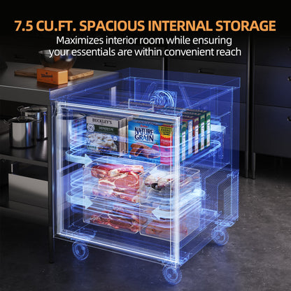 Coolski 27 in. 7.5 cu. ft. Commercial Auto / Cycle Defrost Undercounter Upright Freezer in Stainless Steel