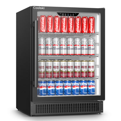 Coolski 24” 180 Cans(12 Oz.) Under Counter Built-In / Freestanding Beverage Refrigerator with Glass Door