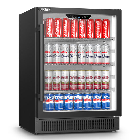 Coolski 24” 180 Cans(12 Oz.) Under Counter Built-In / Freestanding Beverage Refrigerator with Glass Door