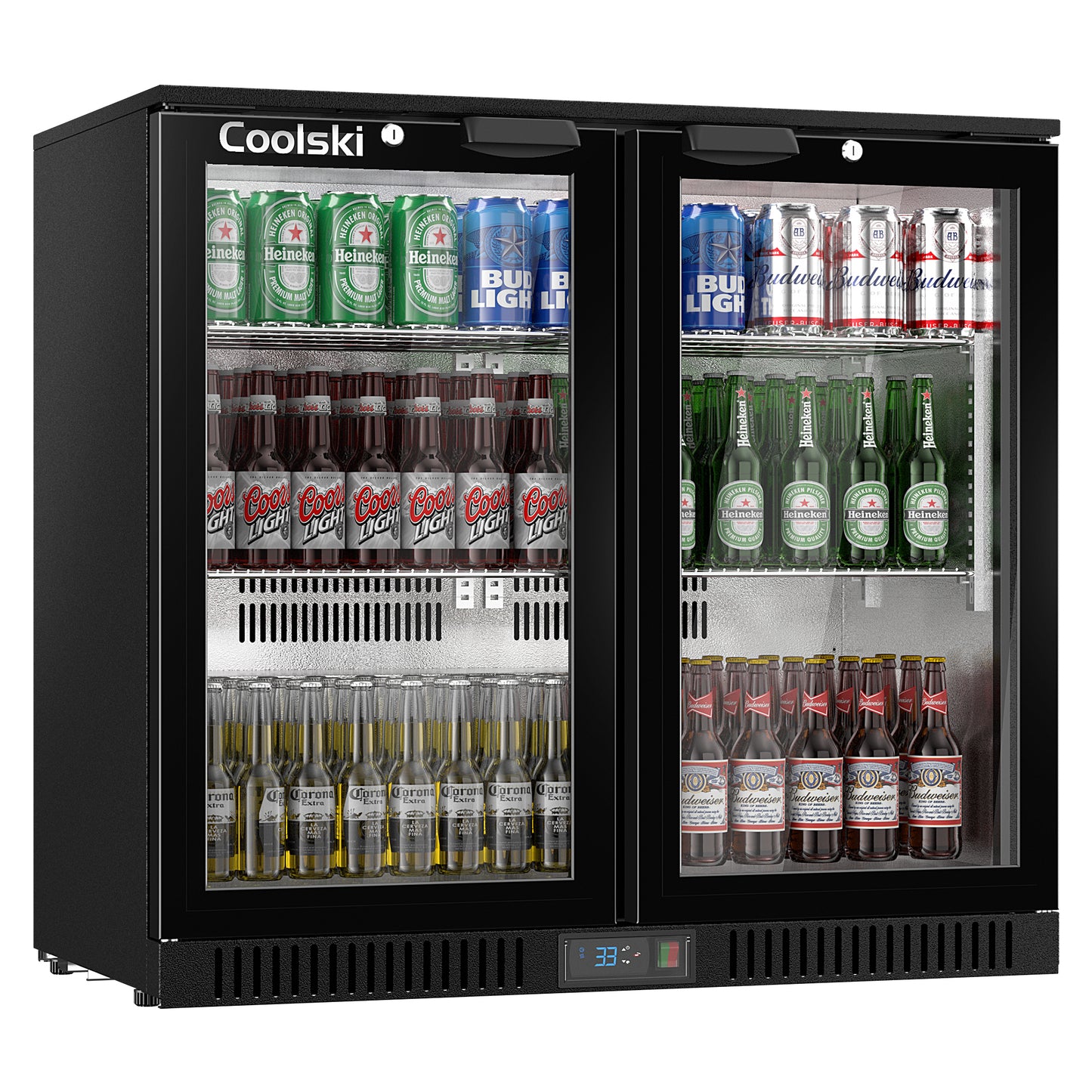 Coolski 7.4 Cu.Ft Back Bar Cooler Beverage Refrigerator with 2 Glass Doors