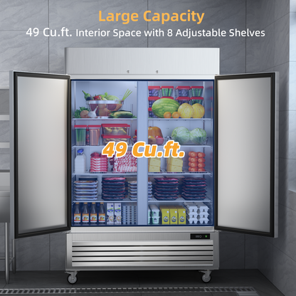 Coolski 54’’ W Commercial Freezer 49 Cu.Ft Stainless Steel Reach-in Freezer