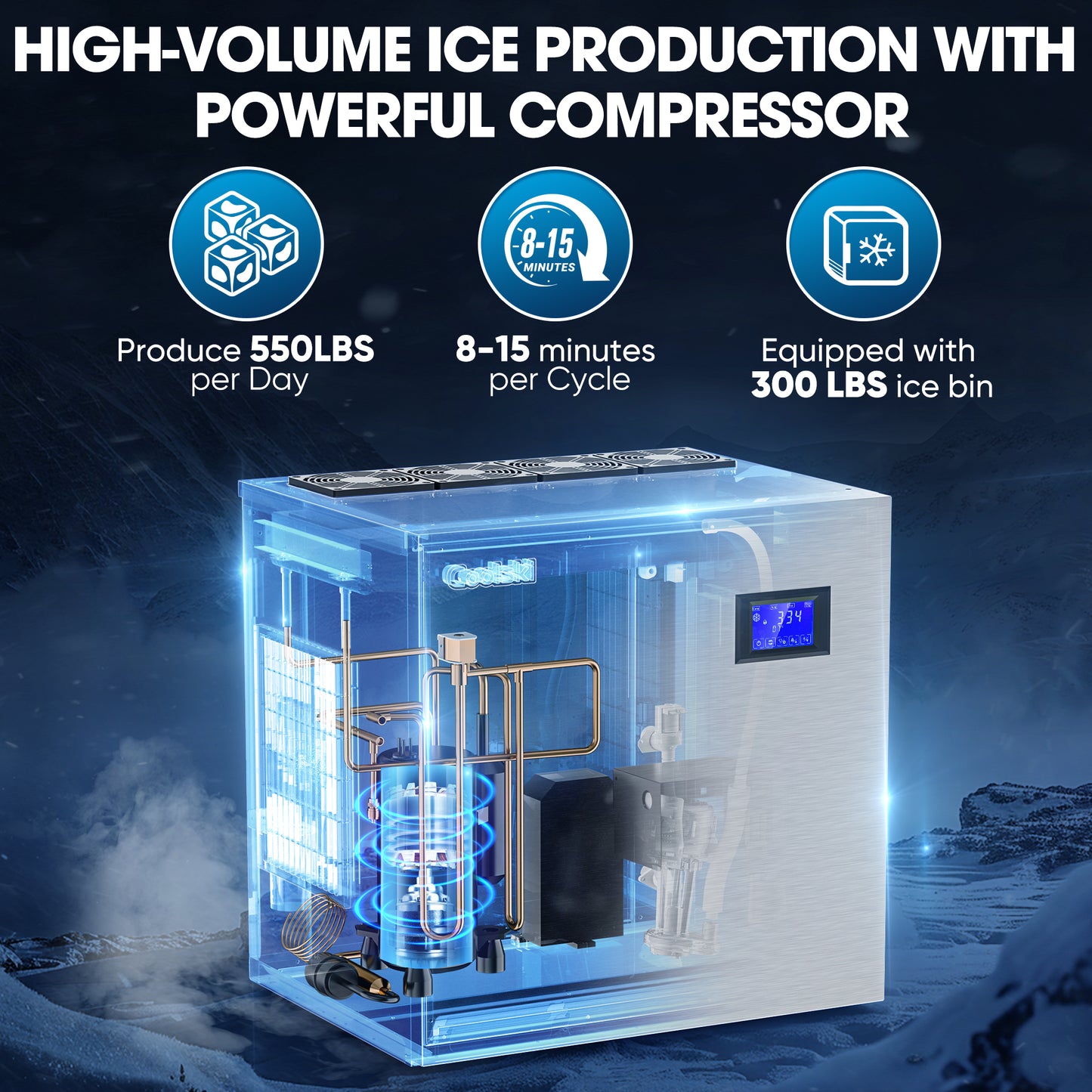 Coolski 22‘’ Commercial Ice Maker Machine 550LBS/24H''