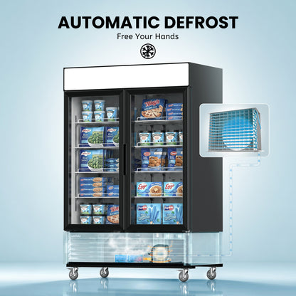 Coolski 54’’ W Commercial Display Freezer, 49 cu.ft Upright Merchandiser Freezer for Supermarket, Restaurant, Cafe, Bar, Top Customizable Light Box, Automatic Defrost, ETL&DOE Certified
