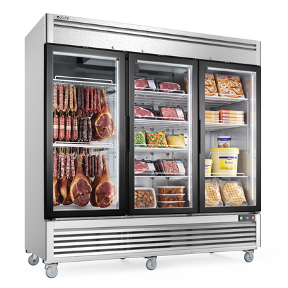 Coolski 82 in. 78.2 cu. ft. Auto / Cycle Defrost 3-Glass Door Commercial Reach In Display Upright Freezer in Stainless Steel