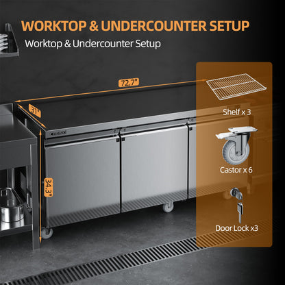 Coolski 72 in. 20.9 cu. ft. Commercial Auto / Cycle Defrost Undercounter Upright Freezer in Stainless Steel