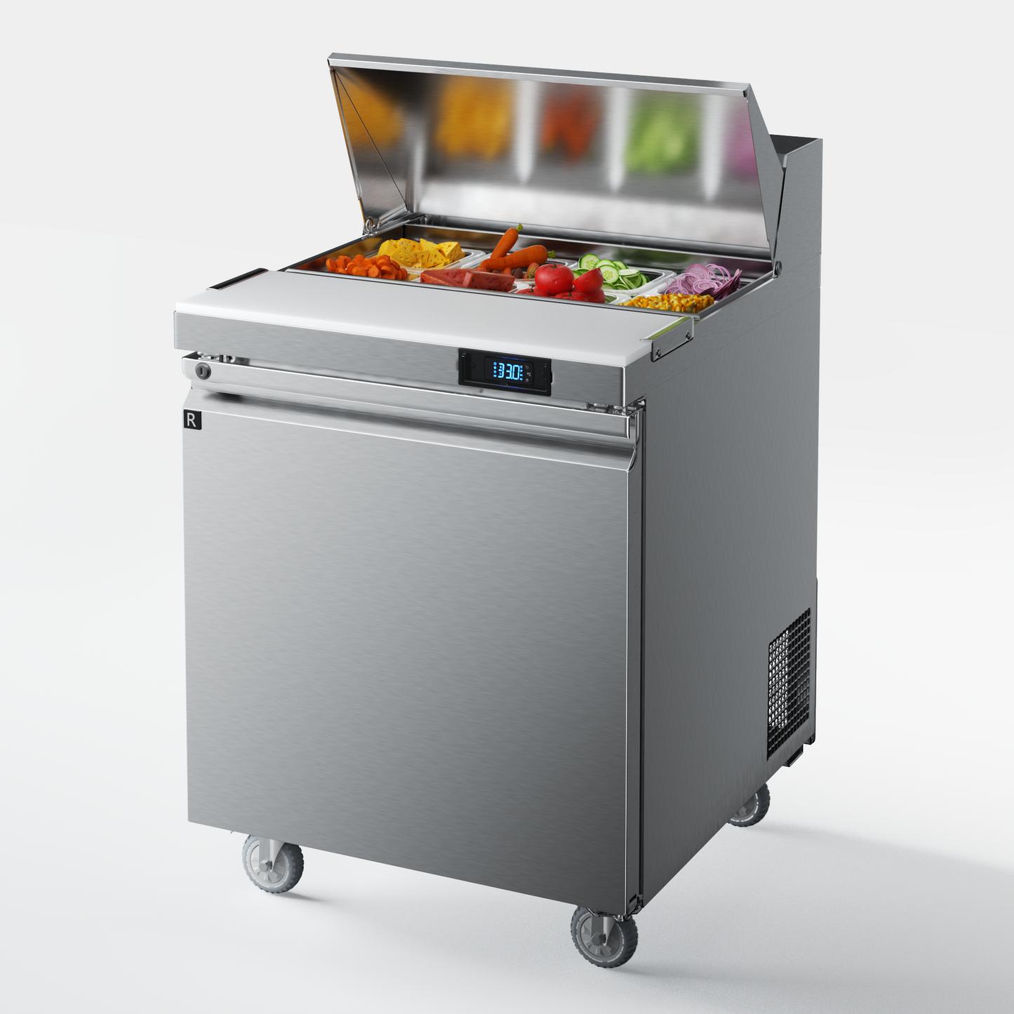 Coolake 27'' W Commercial Refrigerator Sandwich Salad Prep Table, 1 Door Sandwich Fridge with 8 GN 1/6 Pans