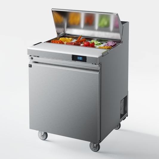Coolake 27'' W Commercial Refrigerator Sandwich Salad Prep Table, 1 Door Sandwich Fridge with 8 GN 1/6 Pans