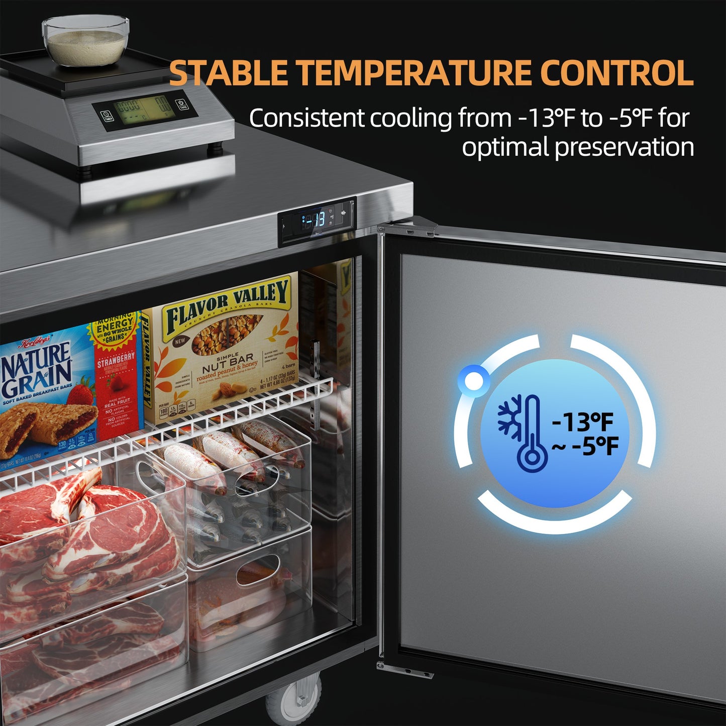 Coolski 60 in. 17.6 cu. ft. Commercial Auto / Cycle Defrost Undercounter Upright Freezer in Stainless Steel