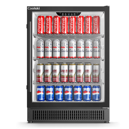 Coolski 24” 180 Cans(12 Oz.) Under Counter Built-In / Freestanding Beverage Refrigerator with Glass Door