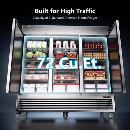 Coolski 82'' Commercial Refrigerator 3 Doors, Reach-In Refrigerator Fridge for Restaurants Bars Garages, Auto Defrost ETL NSF Approved
