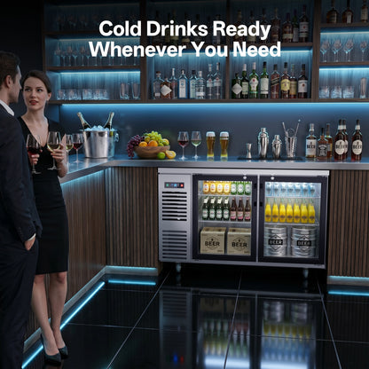 Coolski 60 in. W 20.5 cu. ft. Commercial Under Height Back Bar Cooler Refrigerator with Glass Door in Stainless Steel
