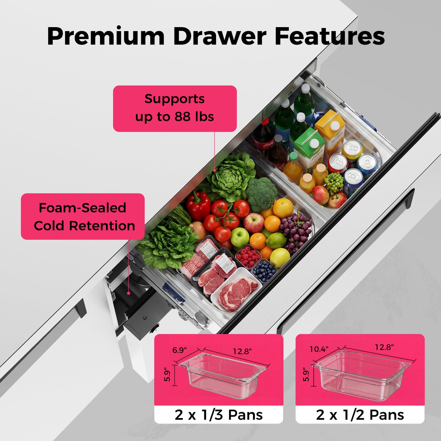 Coolski 48 in. Commercial Undercounter Worktop Refrigerator With Double Drawer, 12.1 cu. ft. Stainless Steel Food Prep Station