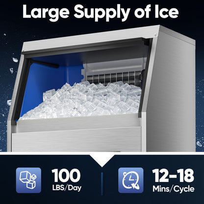 Coolski Commercial Ice Maker Machine 100LBS/24H