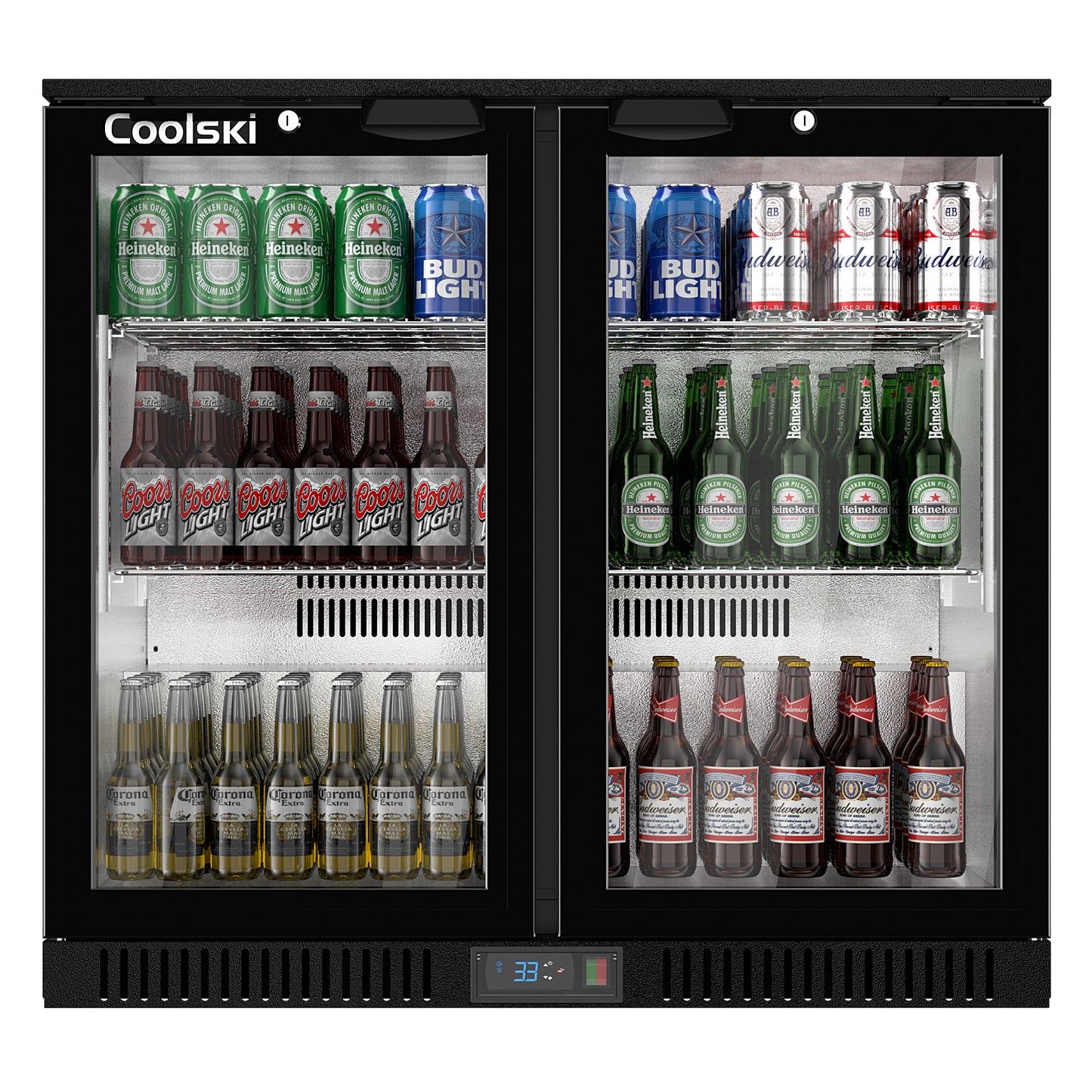 Coolski 7.4 Cu.Ft Back Bar Cooler Beverage Refrigerator with 2 Glass Doors