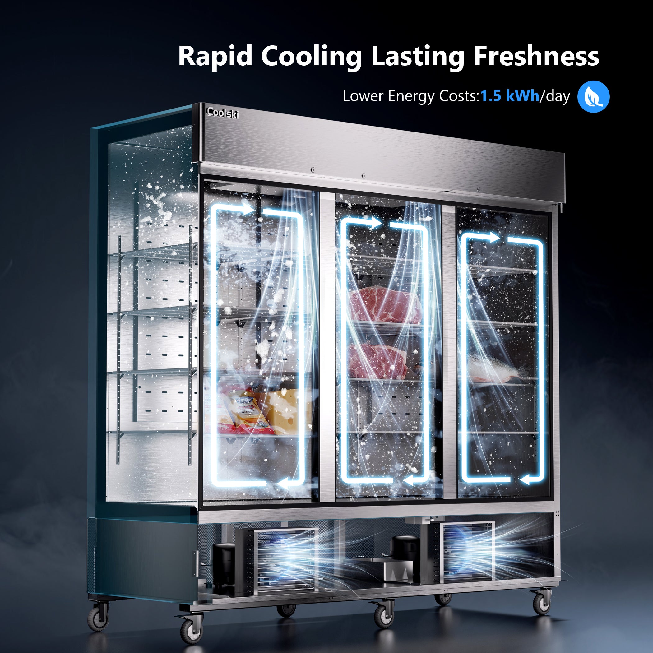 Coolski 82'' Commercial Refrigerator 3 Doors, Reach-In