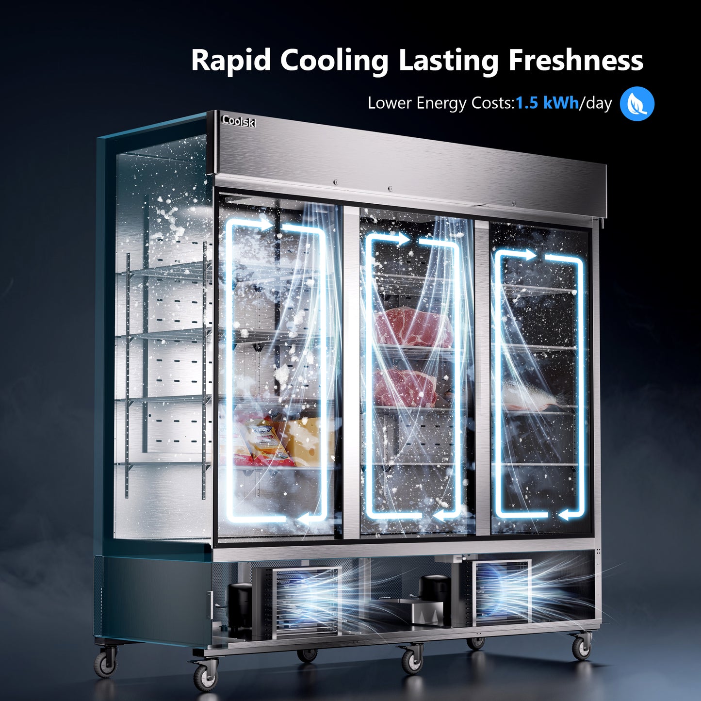 Coolski 82'' Commercial Refrigerator 3 Doors, Reach-In Refrigerator Fridge for Restaurants Bars Garages, Auto Defrost ETL NSF Approved