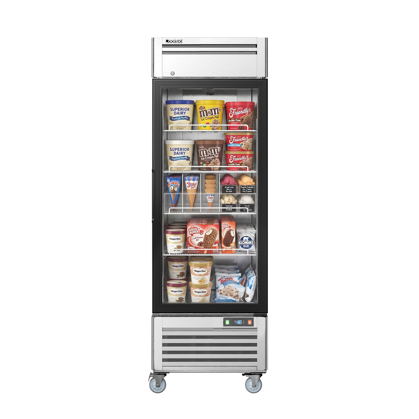 Coolski 27 in. 21.8 cu. ft. Auto / Cycle Defrost 1-Glass Door Commercial Reach In Display Upright Freezer in Stainless Steel