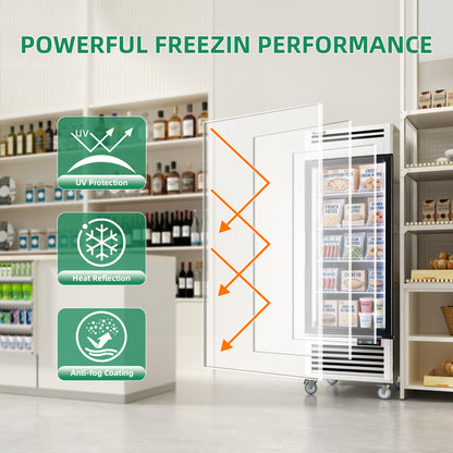 Coolski 27 in. 21.8 cu. ft. Auto / Cycle Defrost 1-Glass Door Commercial Reach In Display Upright Freezer in Stainless Steel