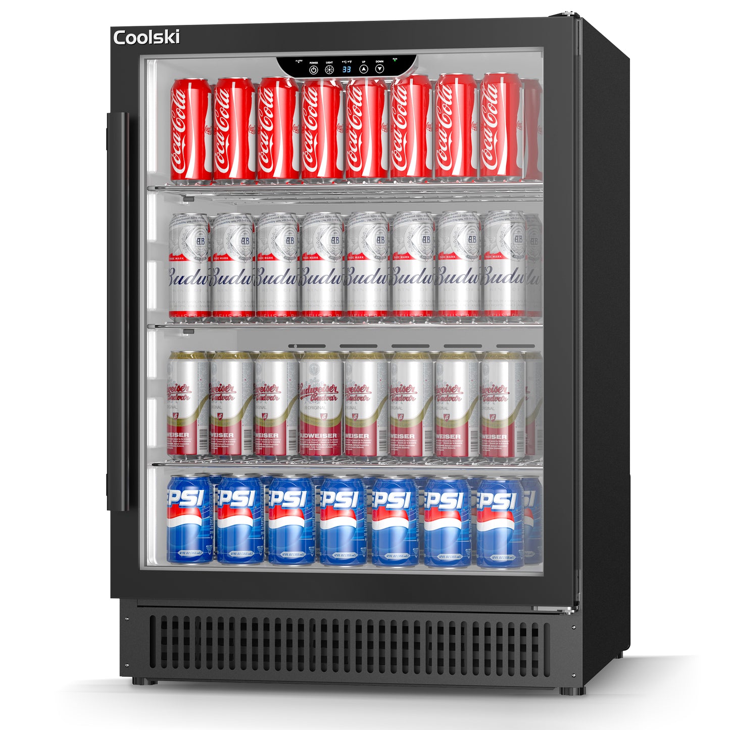 Coolski 24” 180 Cans(12 Oz.) Under Counter Built-In / Freestanding Beverage Refrigerator with Glass Door