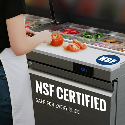 Coolake 72.7'' W 3 Door Commercial Refrigerator Sandwich Salad Prep Table, Stainless Steel 22 Cu.ft Counter Fan Cooling Refrigerator with 18 GN 1/6 Pans