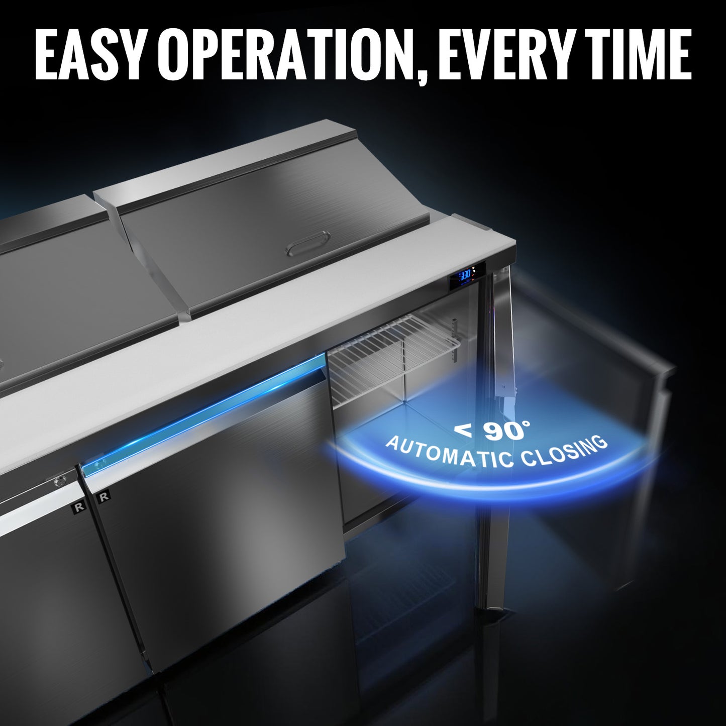 Coolake 72.7'' W 3 Door Commercial Refrigerator Sandwich Salad Prep Table, Stainless Steel 22 Cu.ft Counter Fan Cooling Refrigerator with 18 GN 1/6 Pans