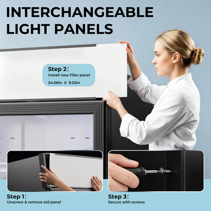 Coolski 54’’ W Commercial Display Freezer, 49 cu.ft Upright Merchandiser Freezer for Supermarket, Restaurant, Cafe, Bar, Top Customizable Light Box, Automatic Defrost, ETL&DOE Certified