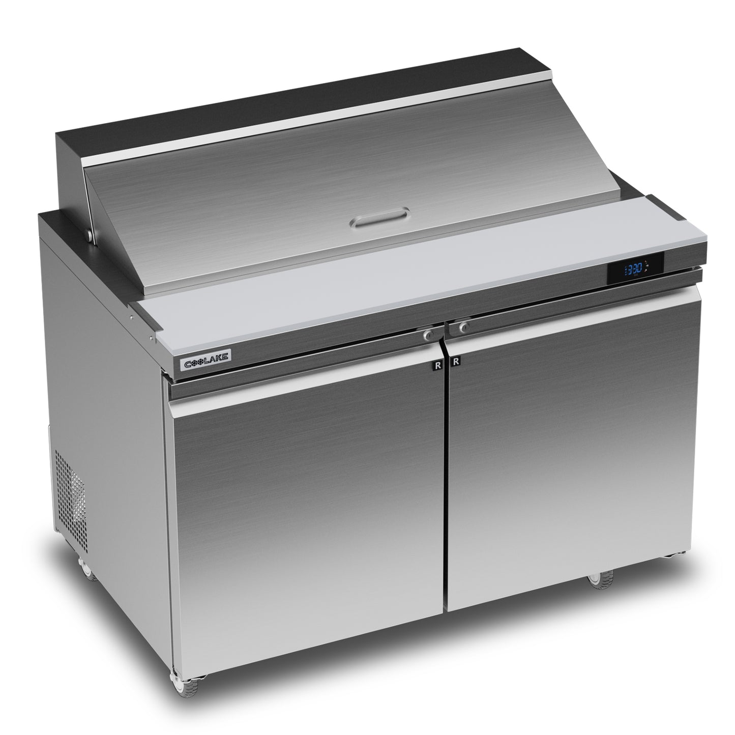 Coolake 48''W 2 Door Commercial Salad Sandwich Prep Table Refrigerator, Stainless Steel 13.5 Cu.ft Counter Fan Cooling Refrigerator with 12 Pans