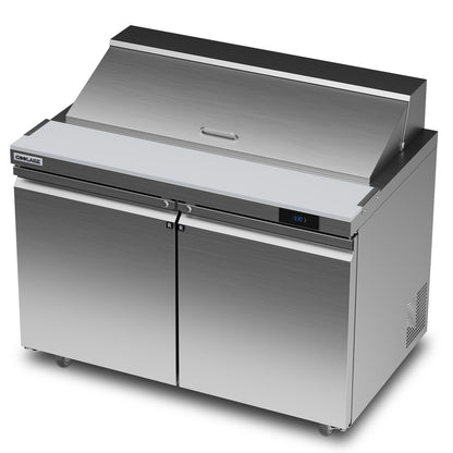 Coolake 48''W 2 Door Commercial Salad Sandwich Prep Table Refrigerator, Stainless Steel 13.5 Cu.ft Counter Fan Cooling Refrigerator with 12 Pans