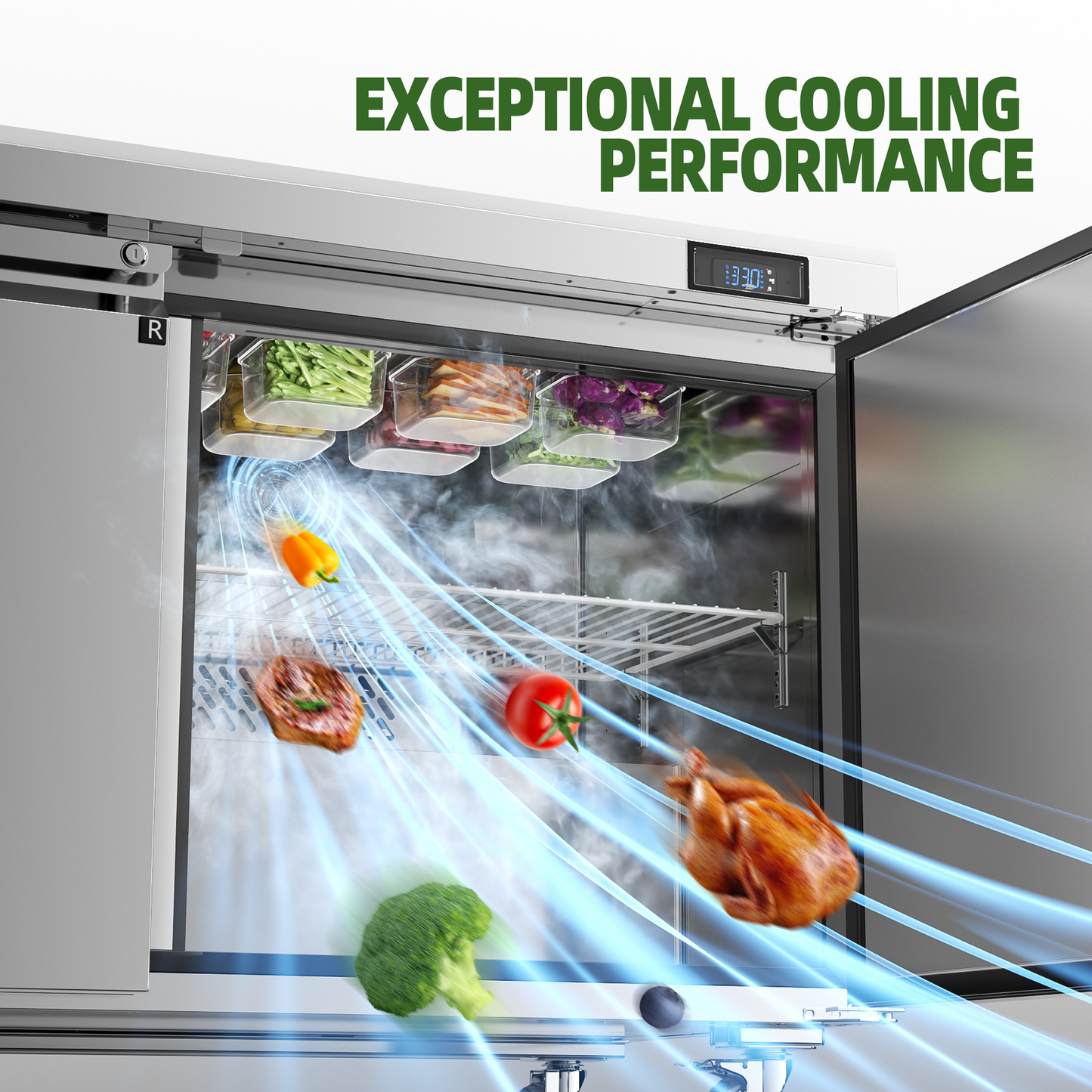 Coolake 48''W 2 Door Commercial Salad Sandwich Prep Table Refrigerator, Stainless Steel 13.5 Cu.ft Counter Fan Cooling Refrigerator with 12 Pans