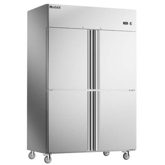 Coolski Commercial 4 Half Door Reach-In Freezer, 36 Cu.ft Solid Door Upright Freezer, 48" W Stainless Steel Industrial Freezer with 6 Adjustable Shelves, Auto-Defrost, Fan Cooling
