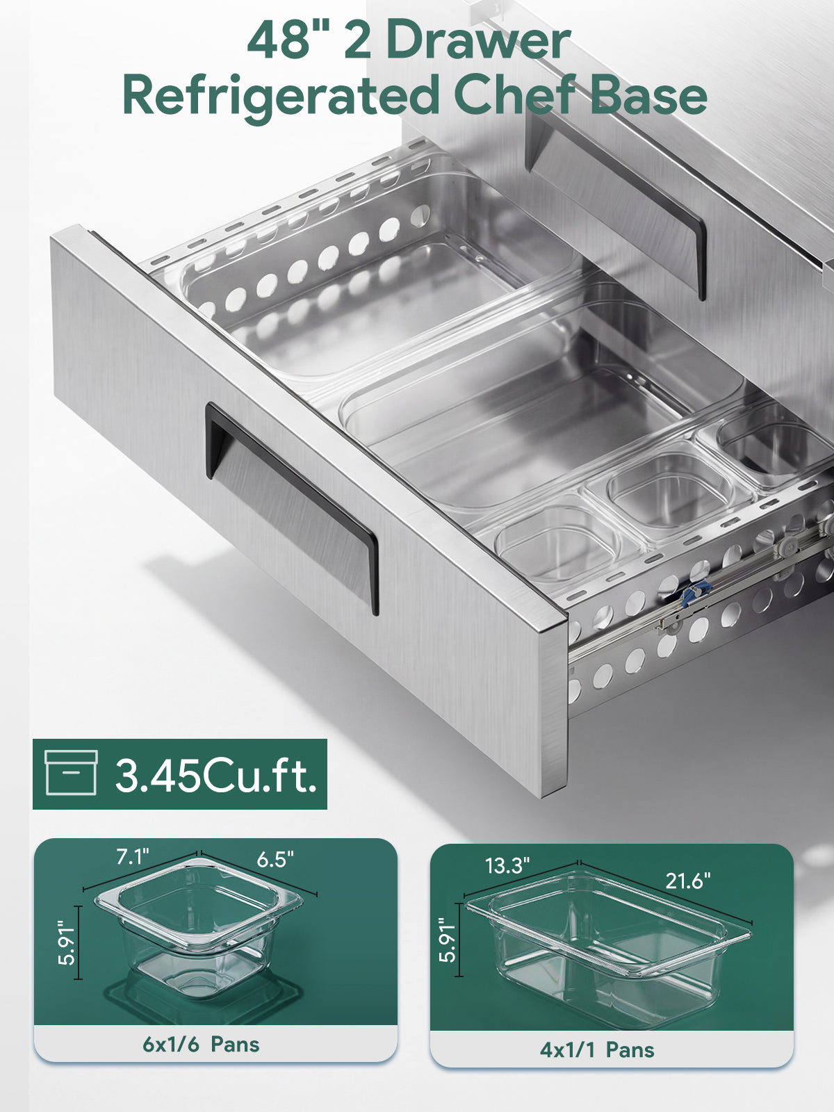 Coolski 48 in. 3.45 cu. ft. Commercial Chef Base Refrigerator with 2 Drawers in Stainless Steel