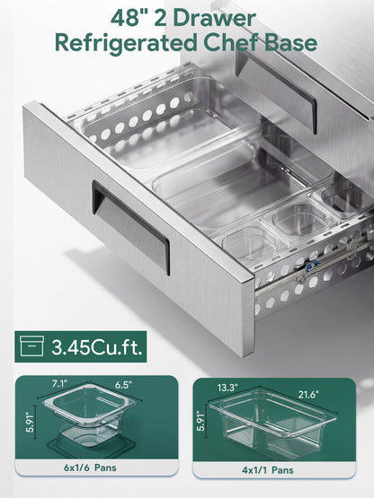 Coolski 48 in. 3.45 cu. ft. Commercial Chef Base Refrigerator with 2 Drawers in Stainless Steel