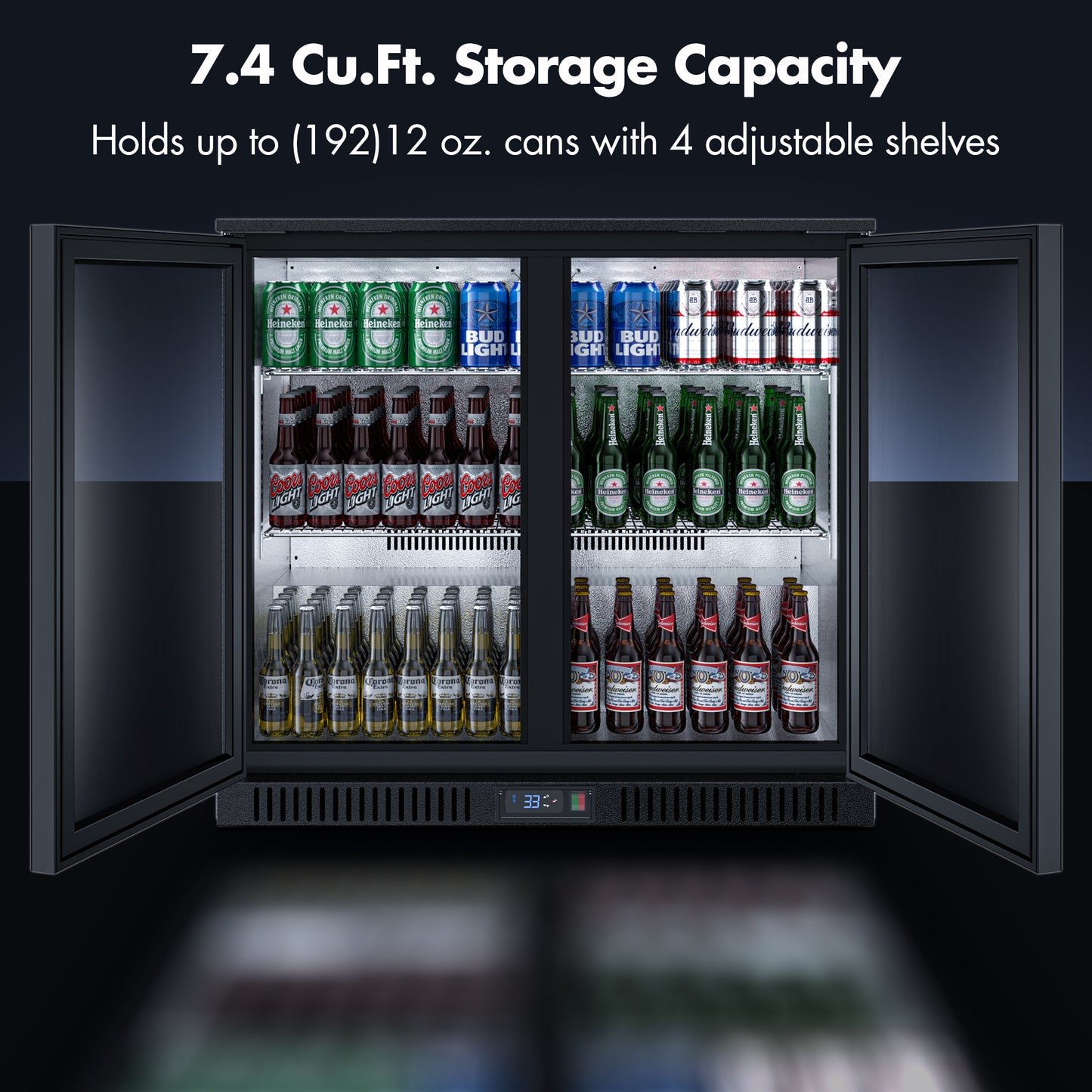 Coolski 7.4 Cu.Ft Back Bar Cooler Beverage Refrigerator with 2 Glass Doors