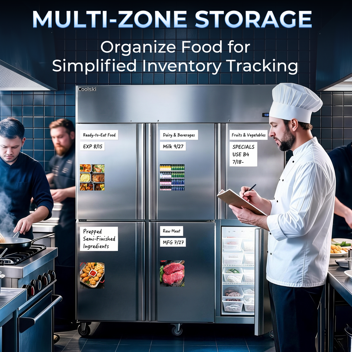 Coolski Commercial 6 Half Door Reach-In Refrigerator, 54 Cu.ft Solid Door Upright Fridge, 72" W Stainless Steel Industrial Cooler with 9 Adjustable Shelves, Auto-Defrost, Fan Cooling