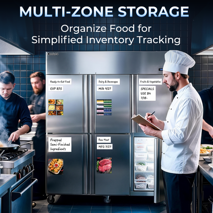 Coolski Commercial 6 Half Door Reach-In Refrigerator, 54 Cu.ft Solid Door Upright Fridge, 72" W Stainless Steel Industrial Cooler with 9 Adjustable Shelves, Auto-Defrost, Fan Cooling