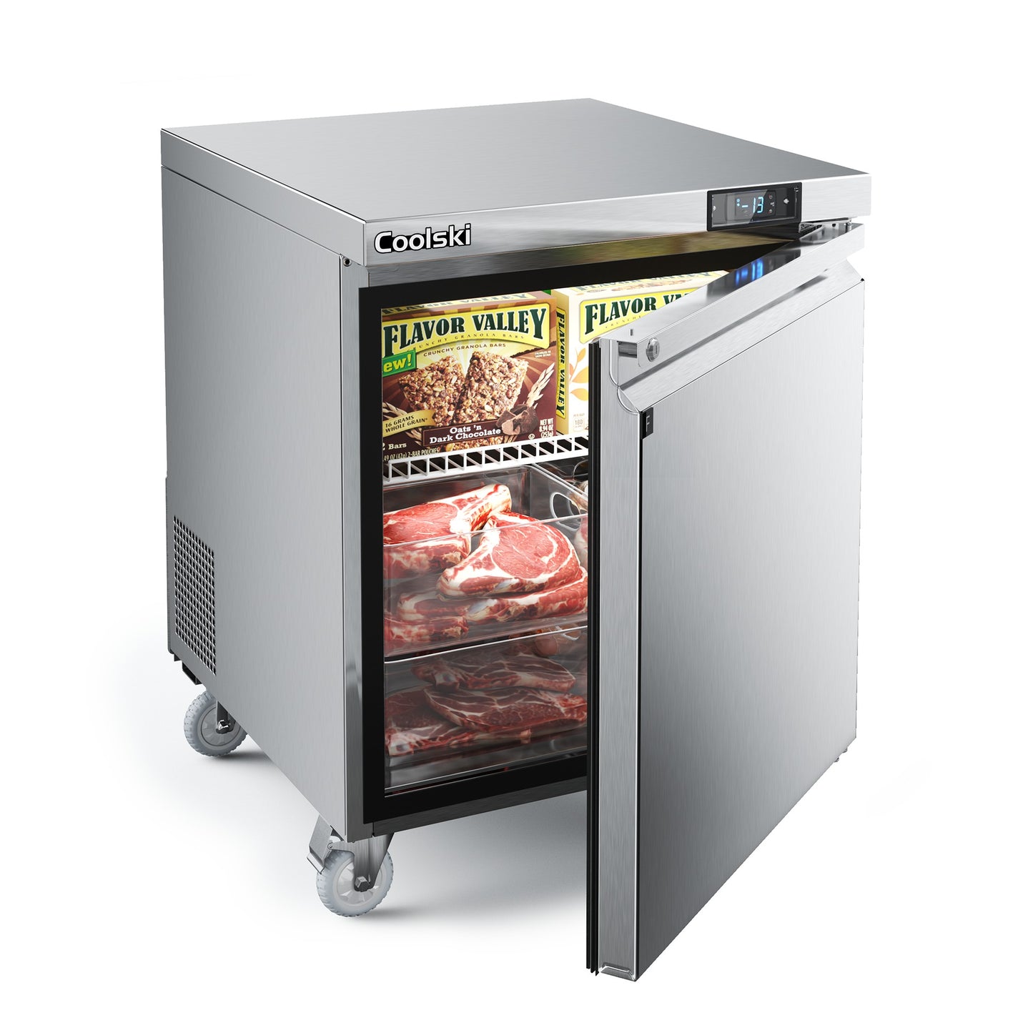 Coolski 27 in. 7.5 cu. ft. Commercial Auto / Cycle Defrost Undercounter Upright Freezer in Stainless Steel