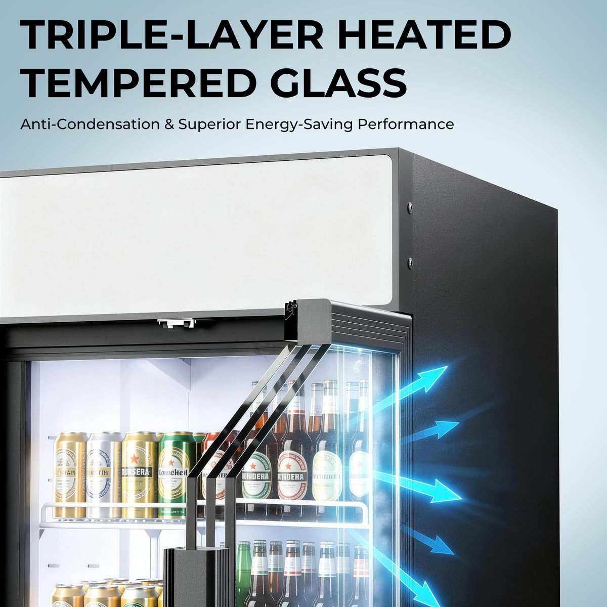 Coolski 54’’ W Commercial Display Freezer, 49 cu.ft Upright Merchandiser Freezer for Supermarket, Restaurant, Cafe, Bar, Top Customizable Light Box, Automatic Defrost, ETL&DOE Certified