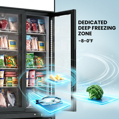 Coolski 40’’ W Commercial Display Freezer, 35 cu.ft Upright Merchandiser Freezer for Supermarket, Restaurant, Cafe, Bar, Top Customizable Light Box, Automatic Defrost, ETL&DOE Certified