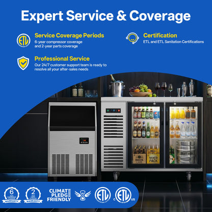 Coolski 48 in. W 15.1 cu. ft. Commercial Under Height Back Bar Cooler Refrigerator with Glass Door in Stainless Steel